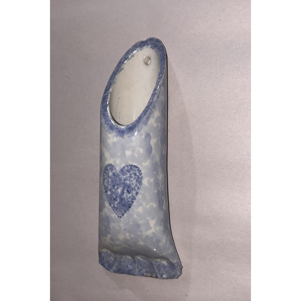 Art Pottery Wall Pocket Bud Vase Crimped Edge Blue Homemade